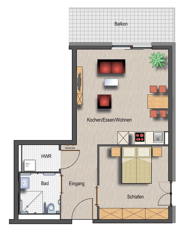 Mustergrundriss 2-Zimmer-Wohnung